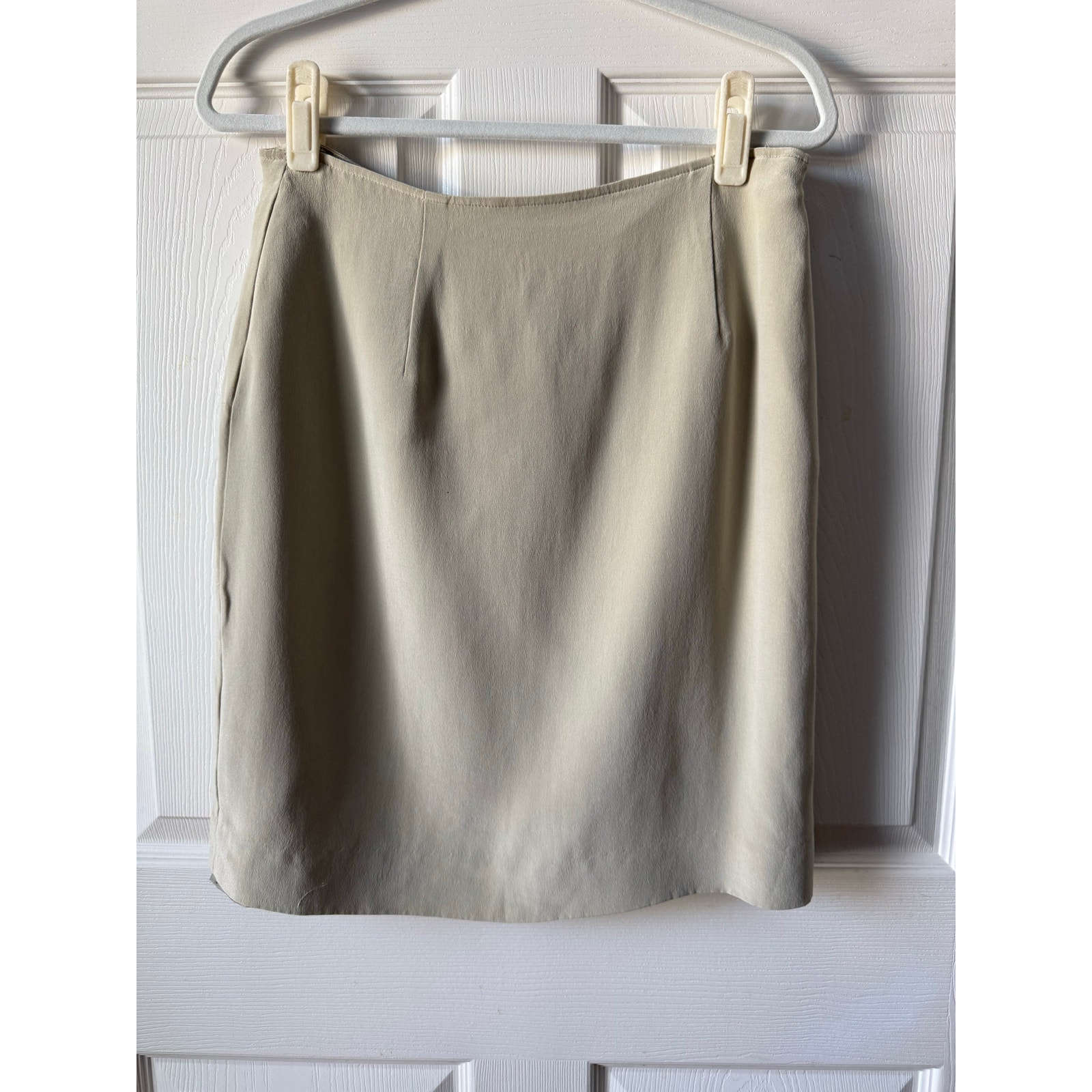 Rena Rowan 100% Silk Khaki Olive Minimalist Skirt Size 12 Minimalist Office